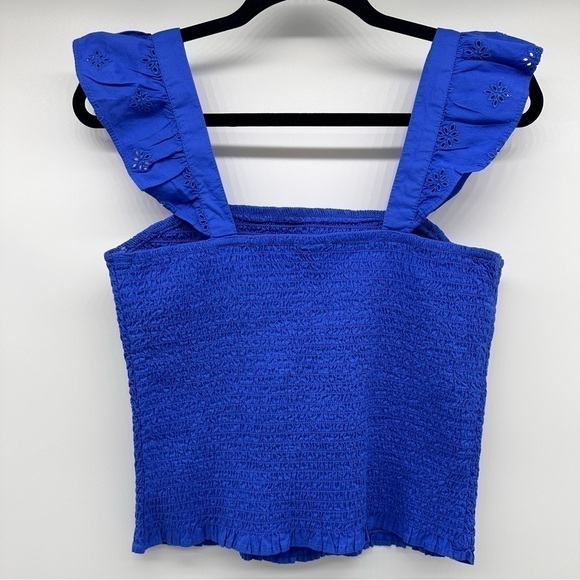 Old Navy Fitted Ruffle-Trim Smocked Cropped Top Batik Blue Size Medium - Picture 9 of 12